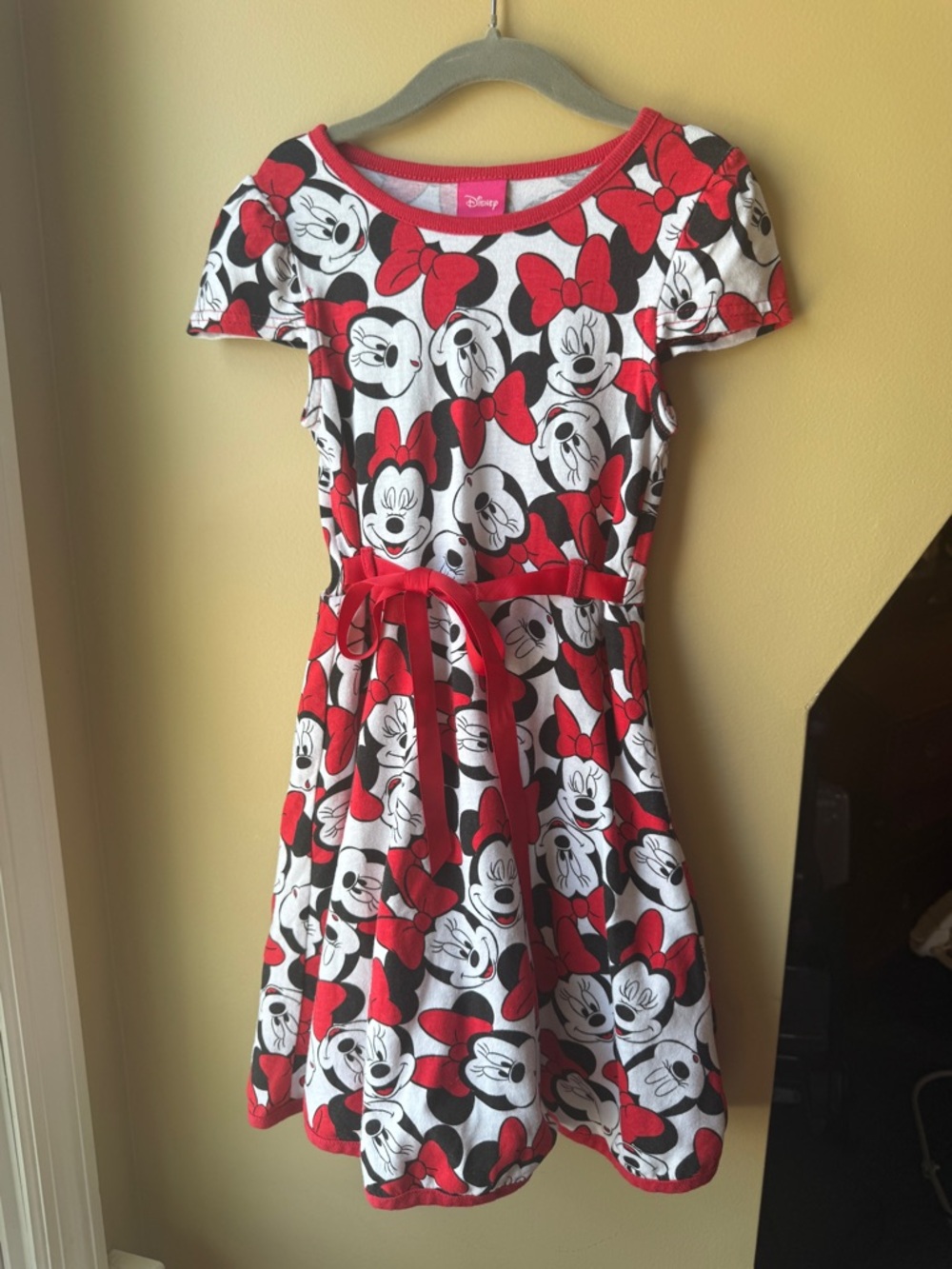 Disney Minnie Mouse Dress | Girls Size 6 | Red Bow Print Tie Waist
